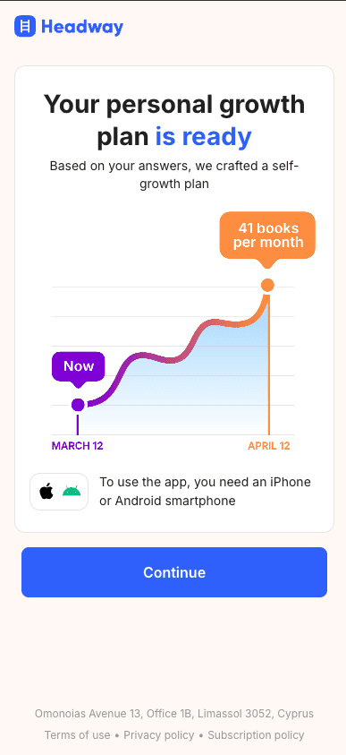 Headway web2app funnel screen 6